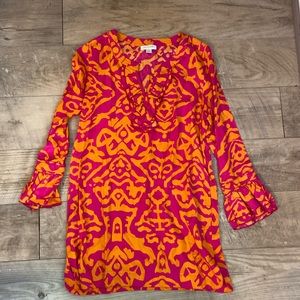 Escapada Pink and Orange Ruffled Sunset Safari Blouse/Tunic